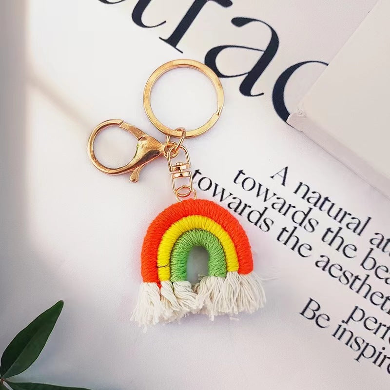 Wholesale Rainbow Pendant Handmade Cotton Thread Woven Keychains